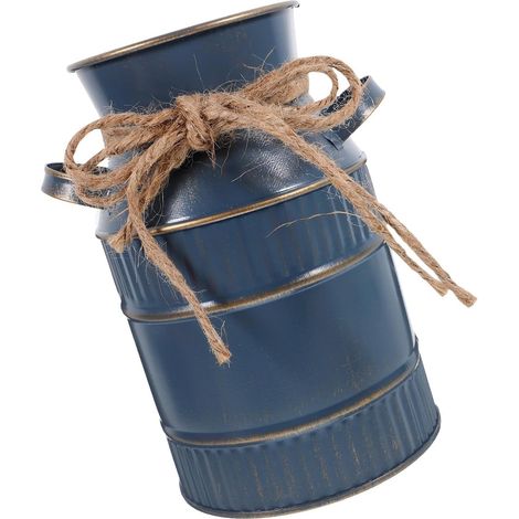 Vase vintage en fer gris, pot à lait rétro, seau à fleurs, 14,5 cm de haut, pour Halloween et décoration intérieure bleue (1/5)