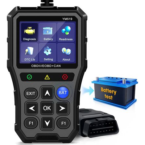 Scanner mit Batterietester – Kfz-Diagnosegerät, prüft Motorkontrollleuchte und Abgasstatus, Echtzeitdaten, einfache Installation, mehrsprachig, kompatibel mit allen Fahrzeugen