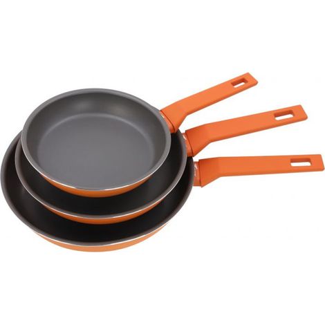Juego 3 Sartenes de Aluminio  Sarten Naranja para Todo Tipo de Cocinas 20cm - 24cm - 28cm  Revestimiento Antiadherente (1/4)