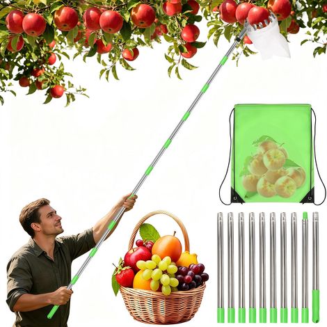 Cueille Fruit Télescopique 4.2m, Ramasse Pomme avec Sac en Coton (1/5)
