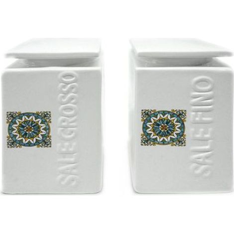 Set 2 Barattoli da Cucina in Ceramica Sale Fino Sale Grosso Decoro Fiore (1/3)