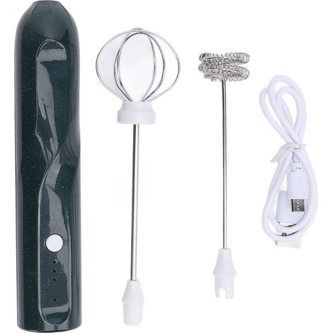 Mousseur à lait portable rechargeable avec 2 fouets, mélangeur électrique pour boissons, mousseur à café et à œufs, couleur verte. (1/5)