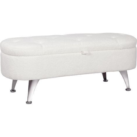 Banc de rangement avec coffre, assise en tissu effet velours teddy, cadre métallique blanc 114 x 47 x 46,5 cm (1/5)