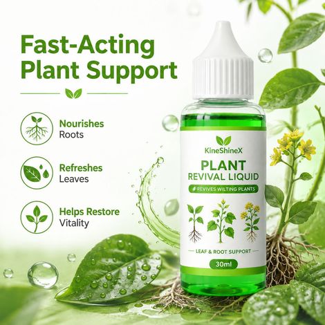 KineShineX Plant Revival Liquid: A universal nutrient solution for green plants, flowers, and succulents, promoting root and leaf health and growth. (1/4)