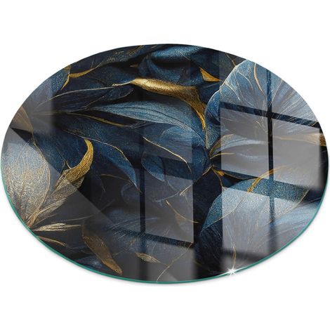 Funkenschutzplatte für Kamin Schutzplatte Design Hartglas Dekorative Glasbodenplatte Glasboden Motiv Elegante Blätter in Textur Rund fi 70 cm