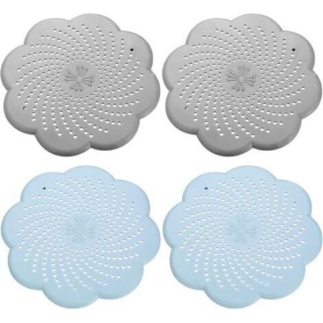 4 Pcs Tamis d'Écoulement en Silicone Universels, Protection de Drain de Silicone,Attrape Cheveux Douche et Filtre Cheveux Baignoire,pour Évier, Cuisine et Douche - 2 Gris&2 Bleus (1/4)