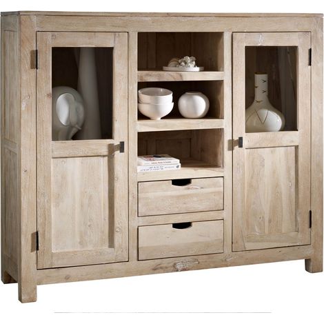 NATURE WHITE 63 Credenza in legno di acacia - patinato / white stone 140x40x120