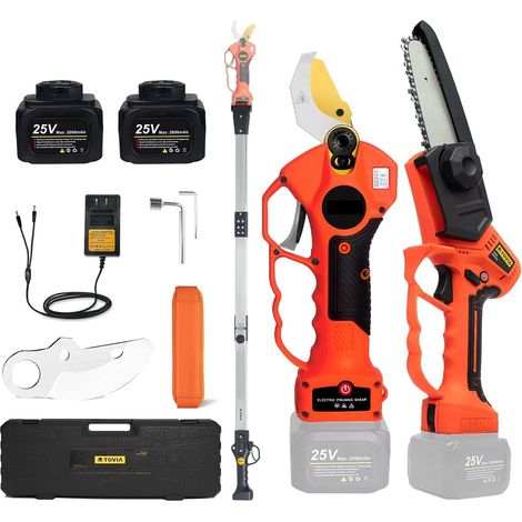 Sécateurs électriques Cisaille électrique sans Fil 25V 40mm avec prolongateur de portée 5 Pouces tronçonneuse bonsaï Coupe-Branche Ciseaux électriques Professionnels (Size : Saw Pole) (1/5)