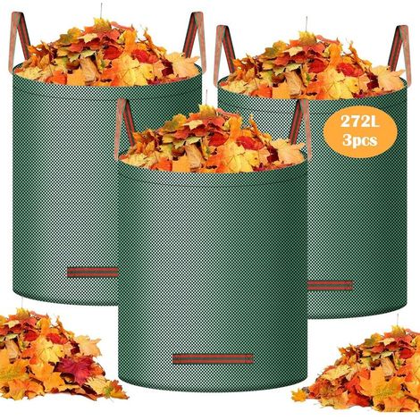 Sacs de Jardin 3 x 272L, Sac à déchets de jardin Autonome et pliable, Stable et robuste, Autoportante et Pliable, Grand Sac Jardinage Dechets (1/5)
