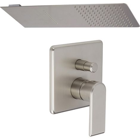 Milano Hunston Brushed Nickel Manual Diverter Mixer Shower Valve with 200mm x 500mm Wall Mounted Rainfall Shower Head with Waterblade Function (1/5)