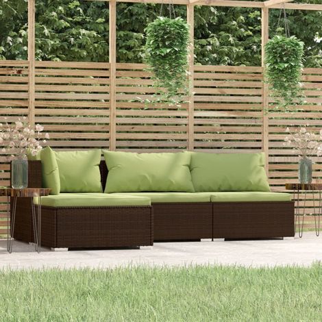 Salon de jardin 4 pcs,Mobilier de terrasse,Table et Chaise pour Relax avec coussins Marron Résine tressée -YZ186513 (1/5)
