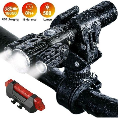 Feux de vélo LED 3 têtes multifonctions en alliage d'aluminium, lampes USB étanches, éclairage extérieur (1/5)