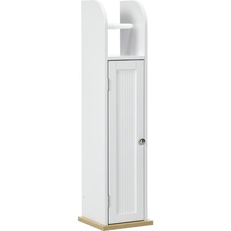 Gain de Place Salle de Bain et WC Meuble Rangement Porte Papier Toilette avec Placard 20x20x80 cm Blanc (1/5)