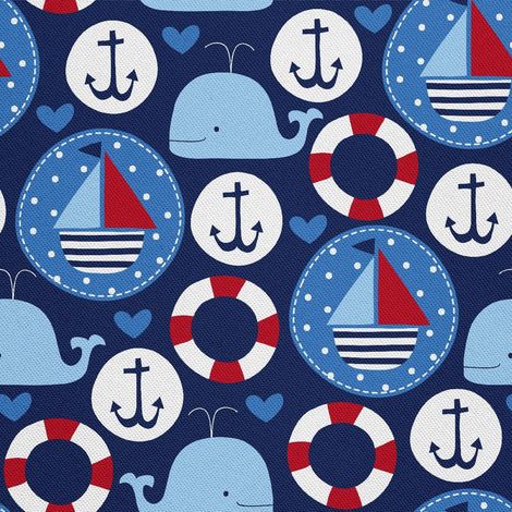 Telas decorativas para exteriores Oxford - motivo de veleros y ballenas (1/5)