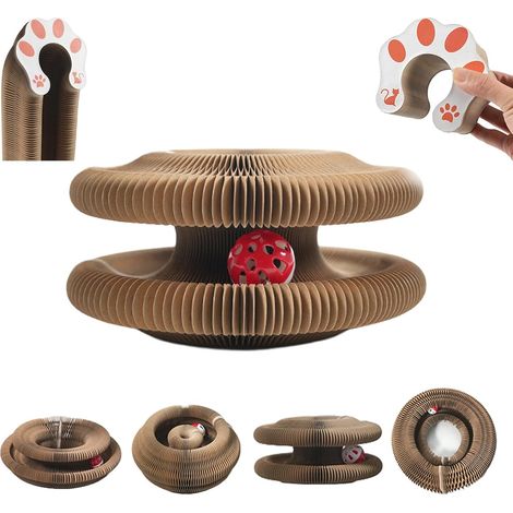 Tiragraffi per gatti Magic Organ, tiragraffi magico pieghevole con palla e campanello, accessorio giocattolo interattivo per gatti da interno (1/5)