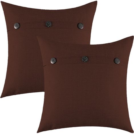 Housse De Coussin Décorative - Lin - 45 x 45 cm - Fermeture Éclair Cachée Sous 3 Boutons Vintage - Pour Canapé Lit Chambre Salon - Lot De 2 (1/5)