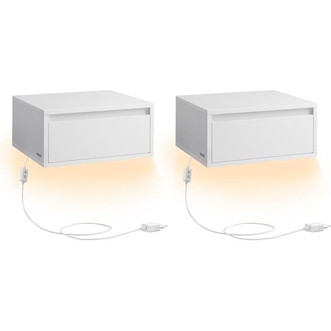 Lot de 2 tables de chevet suspendues modernes 35 x 40 x 18 cm avec tiroir et étagère pour chambre en MDF blanc (1/2)