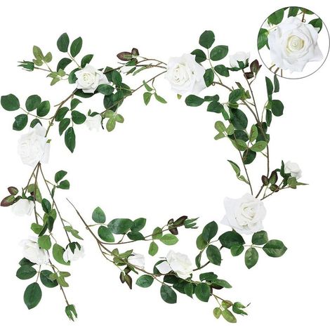 Couronne de roses artificielles 18 roses en plastique 230 cm fleurissent votre décoration de mariage romantique 2 pcs (1/5)