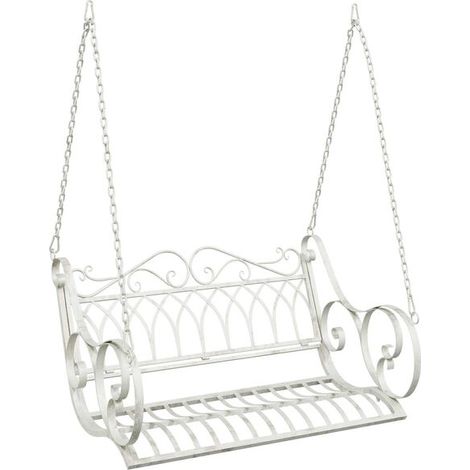 Banc suspendu en acier, 109 x 75 x 59 cm, blanc vintage. (1/5)