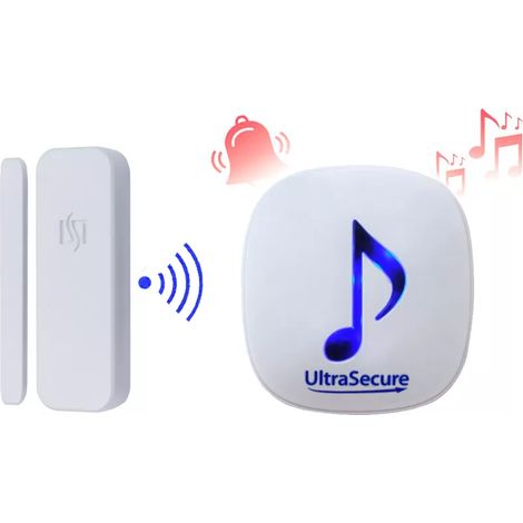 Ultra Secure – Détecteur d'ouverture sans-fil 300m – Autonome intérieur avec carillon 35 mélodies – Volume réglable – Installation simple