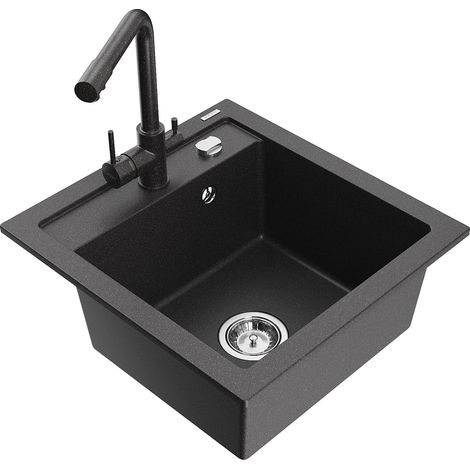Mexen Vito 1-Becken-Granit-Spüle mit Mischbatterie Duero, Schwarz gesprenkelt - 6503-76-671600-76 (1/5)