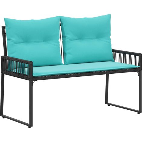 Outdoor Bench 4 pcs Black and Turquoise Poly Rattan vidaXL