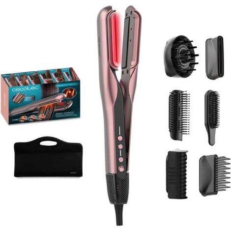 Cecotec Lisseur à air à plaques vibrantes AirLisse 6in1 iTwerk Black. 1 000 W, 112 000 tr/min, double plaque chauffante.