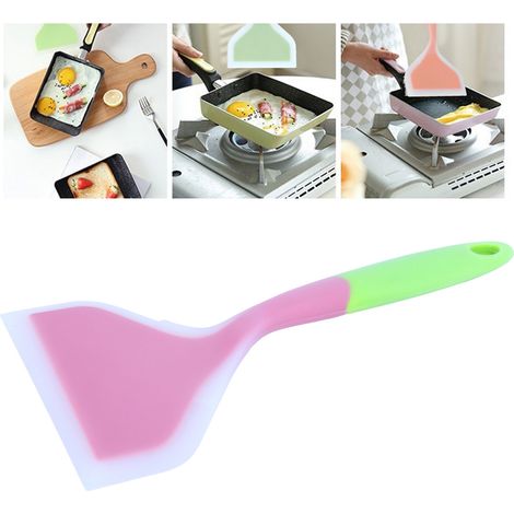 Spatule en silicone antiadhésive et antidérapante pour la cuisson des tamagoyaki, pizzas et steaks (manche rose et vert) (1/5)