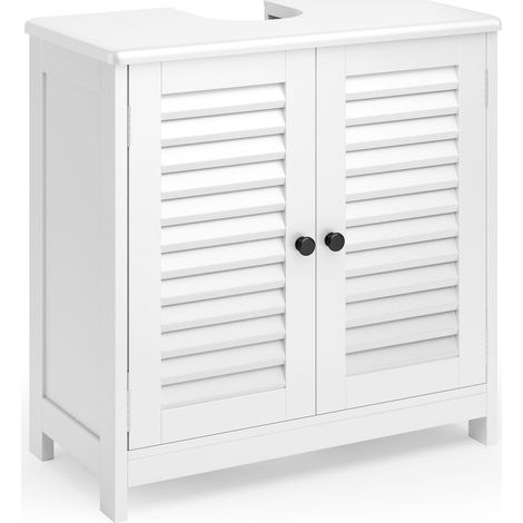 Bealife Meuble sous Vasque/Lavabo Salle de Bain Rangement Persiennes sur Pied 2 Portes Étagères Réglables 60 x 30 x 60 cm (1/5)