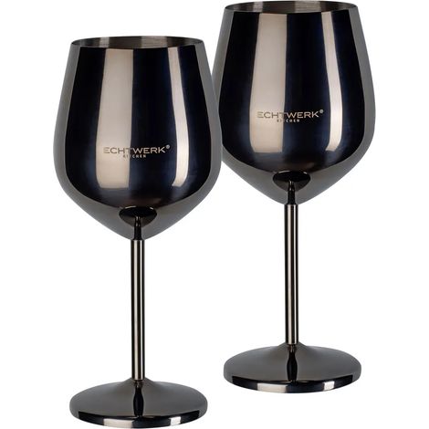 Verres à vin Echtwerk, verres/gobelets à vin incassables en acier inoxydable, lot de 2, 21 x 7,3 cm, 0,5 L, couleur : noir (1/5)