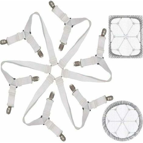 Tendeur Drap Housse Lit Drap Réglable Attache Drap Housse Élastique 3 Voies 6 Côtés Feuilles De Literie Bretelles Drap De Lit Attaches Pour Draps De Lit Coussin De Canapé Matelas Blanc