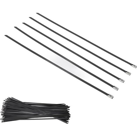 Attaches pour plantes, Attaches de câble en acier inoxydable, paquet 100, 4,6x200mm, verrouillage, fermeture éclair polyvalente, revêtement d'échappement(4.6x200mm) (1/5)