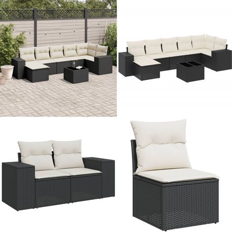 Salon de jardin 8 pcs avec coussins noir résine tressée - Salon De Jardin - Meuble De Jardin - Set Salon De Jardin - Résine Tressée - Rotin Synthétique - Home & Living (1/5)