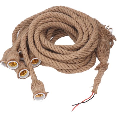 Ortviai Suspension en corde de chanvre 6 têtes – Lustre vintage avec douilles E27/E26, câble torsadé de 2 m, 100–240 V (1/5)