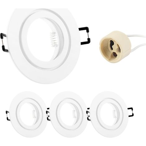 4x Spot Encastrable GU10 Aluminium, IP44 Blanc Support Spot Encastrable Cadre De Montage Avec Douille GU10, Rond Spot de Plafond 68mm imperméable extra plat Pour LED Salle de bain, 230V