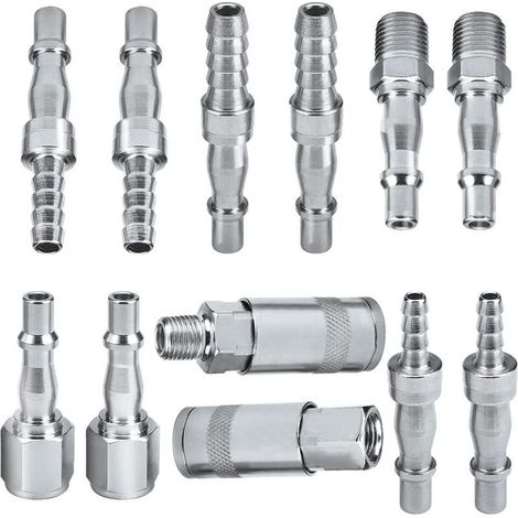 Raccords d'air pour compresseur – Lot de 12 – 6,35 mm BSP – Acier trempé traité – Résistance à la rouille et corrosion – Tuyaux 6/8/10 mm (1/5)