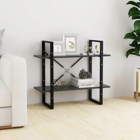 806449 vidaXL 2-Tier Book Cabinet Grey 80x30x70 cm Engineered Wood (1/5)