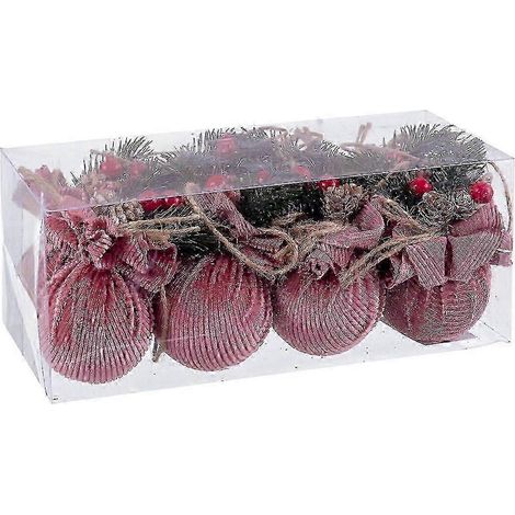 Boules de Noël multicolores roses en velours côtelé et mousse 6 x 6 x 6 cm (8 unités) (1/3)