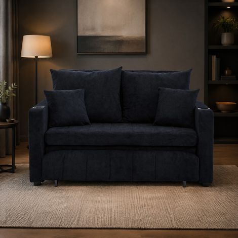 Canapé convertible chenille noir avec USB OKMYHOME (1/5)