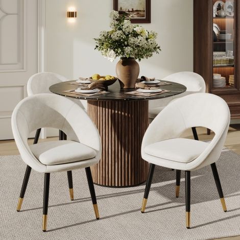 4 sedie da pranzo, comode e traspiranti, adatte a sale da pranzo, soggiorni, caffè, ecc., stile moderno, tessuto in velluto, beige