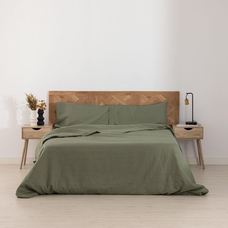 Housse de Couette 100% Lin Modèle : Olivine pour lit de 260 x 240 cm Couleur : Vert (1/5)