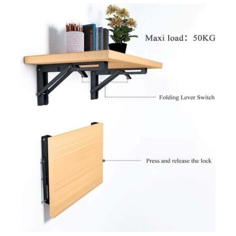 NALOOKAMIC 2PCS Support d' Étagères Pliable 400mm Équerre Pliante Étagère Murale Support Pliante Robuste Noir Support Console Pliable pour Table Etagere Murale 80KG Porteur