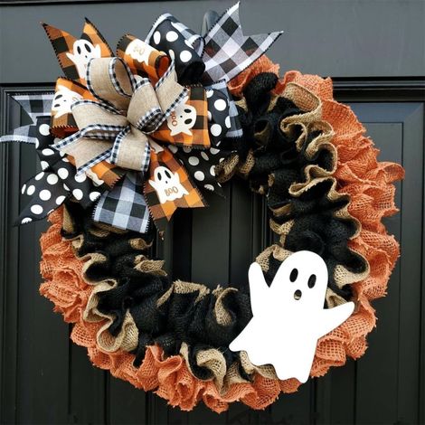Couronne D Halloween - Couronne En Toile De Jute Avec Nœud - Décoration Porte Fenêtre Mur Intérieur Extérieur - 1 Pièce (1/5)