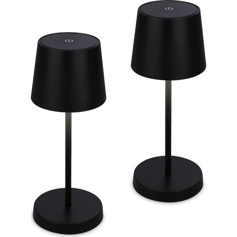 Briloner PIHA 2er Set Akku LED Tischleuchte, Touch, Dimmbar, USB-Aufladung, IP44, Akku tauschbar, Schwarz, Ø10,5 x 26 cm