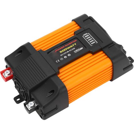 Onduleur 500 W DC12V vers AC220V avec 2 ports USB, 1 prise universelle, affichage du niveau de la batterie et chargeur de voiture avec câble à pinces crocodiles. (1/5)