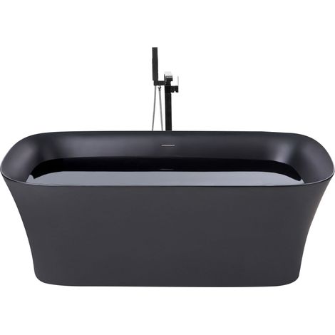 Freestanding Bath Black Acrylic 1600 x 750 mm Oval Smooth Finish Matt Modern Style Bathroom LANALHUE (1/5)
