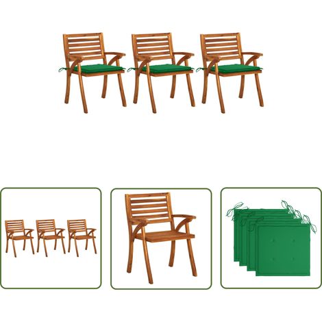 The Living Store Chaises à manger de jardin avec coussins lot de 3 Acacia massif - Chaise De Jardin - Fauteuil De Jardin - Acacia Massif - Meubles De Jardin - Mobilier De Jardin (1/5)