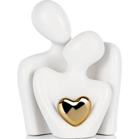 Mini couple sculpture, TV stand decoration, love statue for home decor, couple figurine with golden heart, shelf decoration items, cuddly figurine, decoration (1/4)