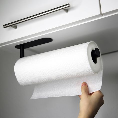 Porte-Rouleau essuie-Tout sans perçage  Couleur : Noir  Support de Montage sous l’Armoire ou Mural  Organisateur et Porte-Papier de Cuisine (1/5)