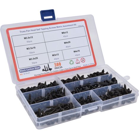 Lot de 300 vis autotaraudeuses à tête plate de grand diamètre, tête Phillips, en acier au carbone, M3, M3.5, M4, M5 (1/5)